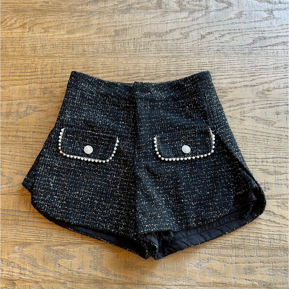 Black sparkle structured shorts